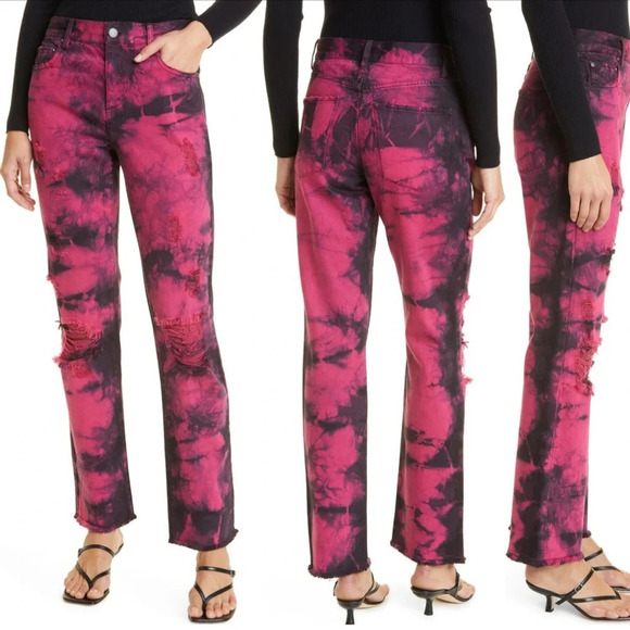 Alice + Olivia Pink and Black Straight Leg Jeans - Picture 1 of 11